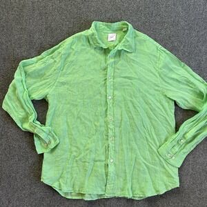 SWIMS Shirt Mens 2XL Green Linen Long Sleeve Button Front Lightweight Resort